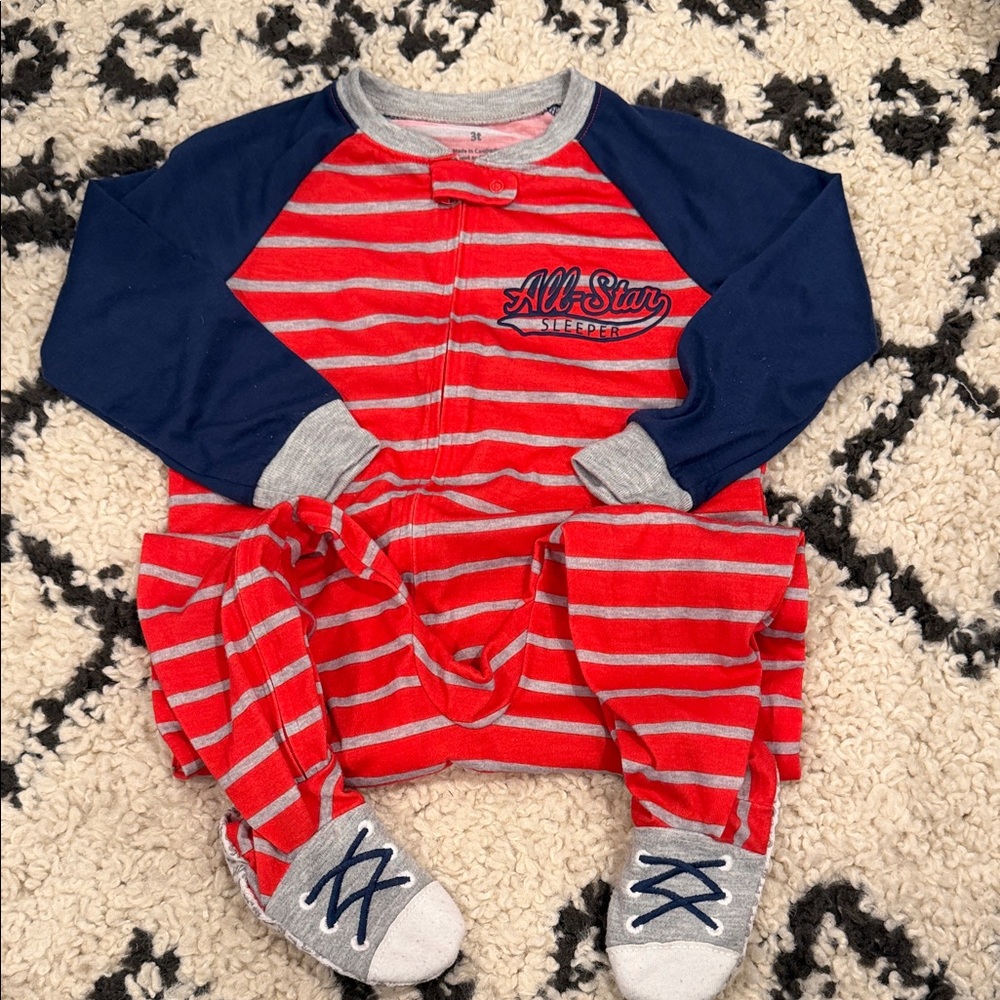 Carter's Red & Navy All-Star Striped Footed Pajamas